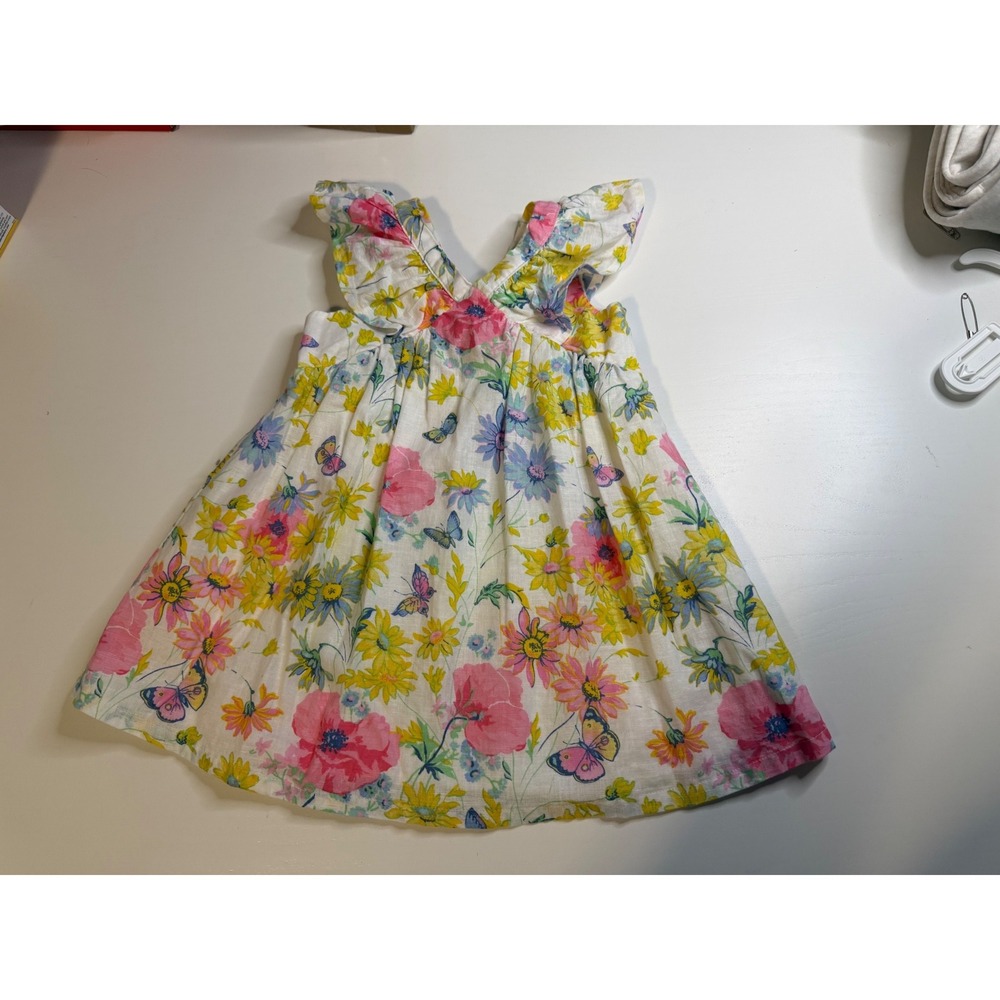 Baby Gap Floral Butterfly Flutter Sleeve Dress 3 Years White Pink Yellow Poppy
